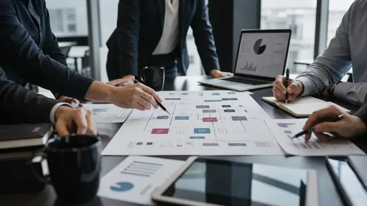 Equipo ejecutivo revisando un plan de mejora operativo a la medida